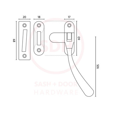 Dart Bulb End Brass Window Fastener with Hook & Mortice Plate - Satin Chrome