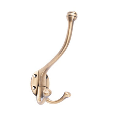 Dart Cast Brass Hat & Coat Hook with Double Hook - 150mm x 95mm - Antique Brass