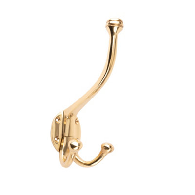 Dart Cast Brass Hat & Coat Hook with Double Hook - 150mm x 95mm - Polished Brass
