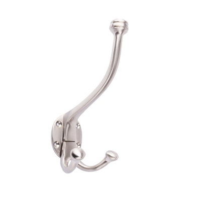 Dart Cast Brass Hat & Coat Hook with Double Hook - 150mm x 95mm - Satin Nickel