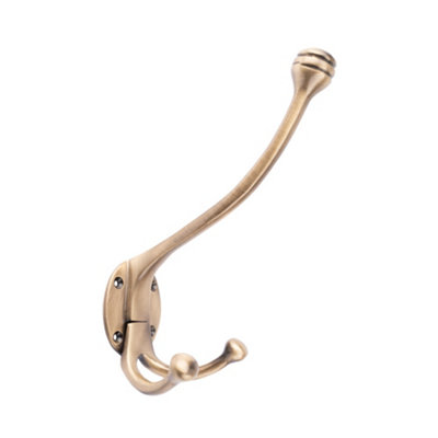 Dart Hat & Coat Hook with Double Hook - 170mm x 120mm - Antique Brass