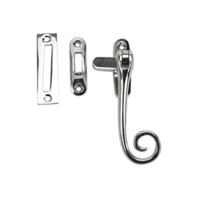 Dart Monkey Tail Brass Window Fastener with Hook & Mortice Plate - Polished Chrome