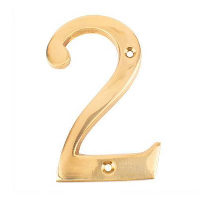 Dart Number 2 Door Numeral - Polished Brass | DIY at B&Q