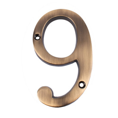 Dart Number 9 Door Numeral - Antique Brass