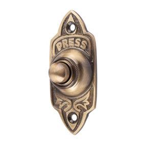 Dart Oblong Classic Ornate Bell Push for Door Bell (75mm) - Antique Brass