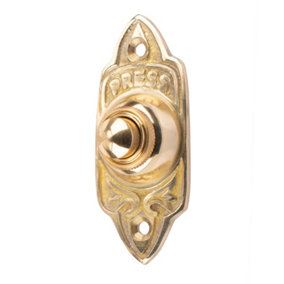 Dart Oblong Classic Ornate Bell Push for Door Bell (75mm) - Polished Brass