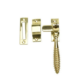 Dart Reeded Brass Window Fastener with Hook and Mortice Plate - Polished Brass