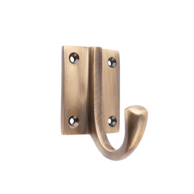 Dart Wardrobe Hook with Square Base - 72mm x 63mm - Antique Brass