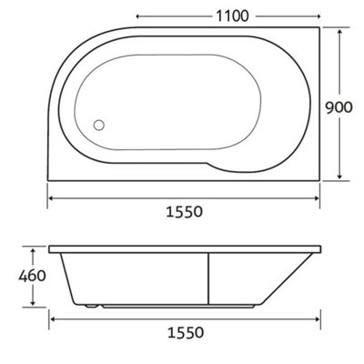 Darwin Left Hand White Acrylic Single Ended Compact Bath (L)1550mm (W)900mm