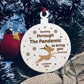Dashing Through The Pandemic Wood Bauble Christmas Tree Decoration Gift