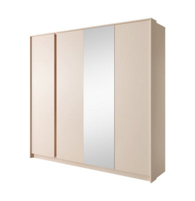 Dast Contemporary 4 Mirrored Hinged Door Wardrobe 9 Shelves 2 Rails Beige (H)2100mm (W)2230mm (D)560mm