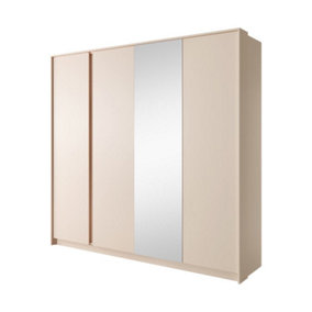 Dast Contemporary 4 Mirrored Hinged Door Wardrobe 9 Shelves 2 Rails Beige (H)2100mm (W)2230mm (D)560mm