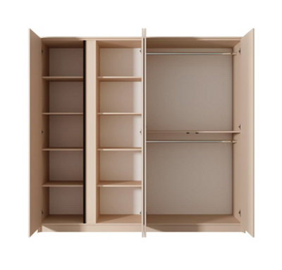 Dast Contemporary 4 Mirrored Hinged Door Wardrobe 9 Shelves 2 Rails Beige (H)2100mm (W)2230mm (D)560mm