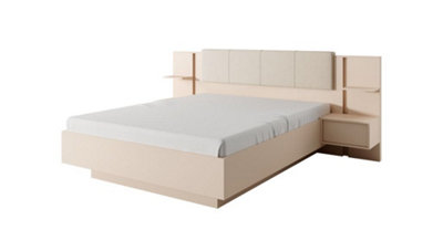 Dast Contemporary Ottoman Bed Frame EU King Size with Bedside Cabinets LED Beige (L)2100mm (H)1040mm (W)2560mm