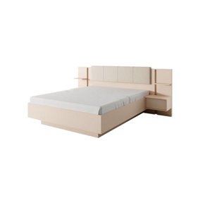 Dast Contemporary Ottoman Bed Frame EU King Size with Bedside Cabinets LED Beige (L)2100mm (H)1040mm (W)2560mm