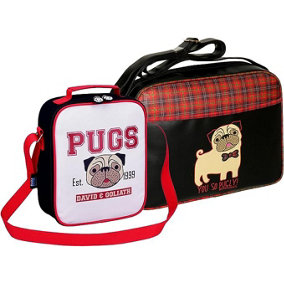 David & Goliath 'You So Pugly' Tartan Messenger Bag & Pugs Lunch Bag Set