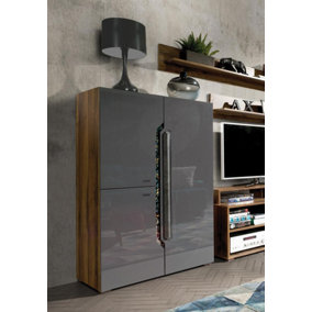 Davos 15 Highboard Cabinet in Dark Walnut, Grey Gloss & Marble Decor - W860mm H1310mm D420mm, Elegantly Functional