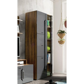 Davos 2 Tall Display Cabinet 90cm in Dark Walnut, Grey Gloss & Marble Decor - W900mm H1960mm D520mm, Luxurious and Functional