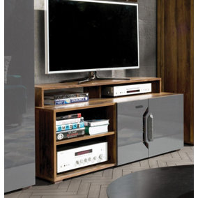 Davos 4 TV Cabinet in Dark Walnut, Grey Gloss & Marble Decor - W1300mm H460mm D580mm, Elegant and Functional