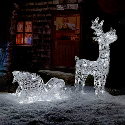 Dawsons Living 3D 70cm LED Christmas Reindeer & Sleigh Acrylic PreLit