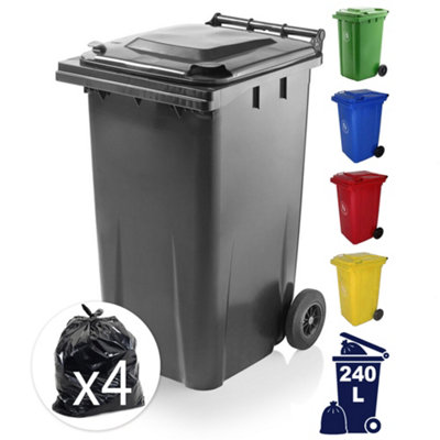 Dawsons Living Black Outdoor Wheelie Bin for Trash and Rubbish 240L Council Size with Rubber
