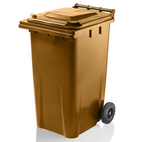 Dawsons Living Brown Outdoor Wheelie Bin for Waste and Rubbish 240L Council Size with Rubber Wheels
