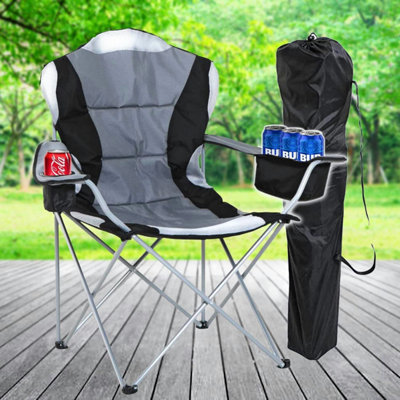 Luxury Padded High Back Folding Outdoor, Camping, Fishing Chair in Black