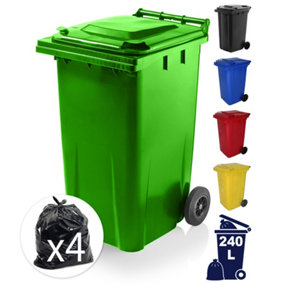 Dawsons Living Green Outdoor Wheelie Bin for Trash and Rubbish 240L Council Size with Rubber Wheels