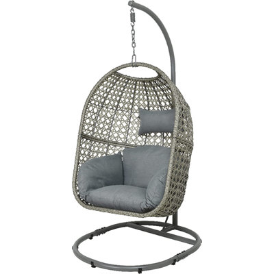Dawsons Living Grey Rattan Vienna Outdoor Hanging Garden Egg Chair - Wicker Weave Swing Hammock & Stand.