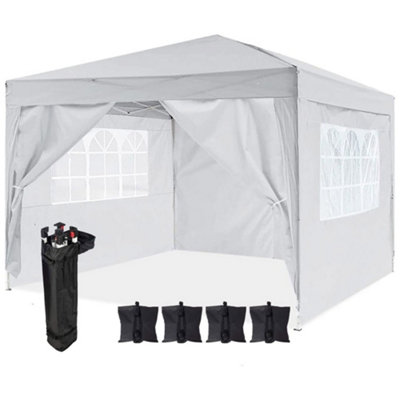 Dawsons Living Grey Waterproof Pop Up Gazebo with Sides 3m x 3m Pop Up Outdoor Garden PVC Coated - Travel Bag & 4 Leg Weight Bags