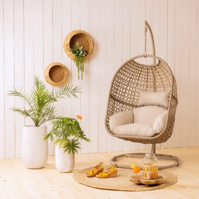 Dawsons Living Natural/Brown Rattan Vienna Outdoor Hanging Garden Egg Chair - Wicker Weave Swing ...