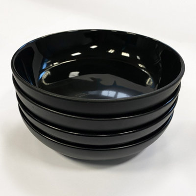 Dawsons Living Pasta Bowl Dinnerware Set - Ceramic Amalfi Kitchen Dinner Sets (Black, 4 Piece Pasta Bowl Set)
