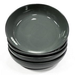 Dawsons Living Pasta Bowl Dinnerware Set - Ceramic Amalfi Kitchen Dinner Sets (Charcoal Grey, 4 Piece Pasta Bowl Set)