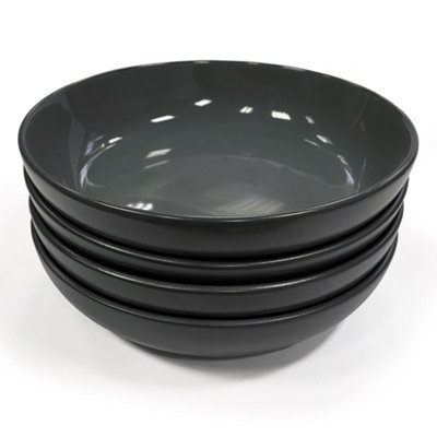 Dawsons Living Pasta Bowl Dinnerware Set - Ceramic Amalfi Kitchen Dinner Sets (Charcoal Grey, 4 Piece Pasta Bowl Set)