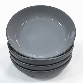 Dawsons Living Pasta Bowl Dinnerware Set - Ceramic Amalfi Kitchen Dinner Sets (Grey, 4 Piece Pasta Bowl Set)