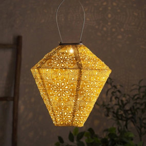 Dawsons Living, Solar Powered LED Large Garden Lantern Outdoor Light - Select Colours & Shapes - Diamond Yellow