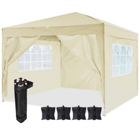 Dawsons Living Waterproof Pop Up Gazebo with Sides 3m x 3m Pop Up Outdoor Garden PVC Coated - Travel Bag and 4 Leg Weight Bags