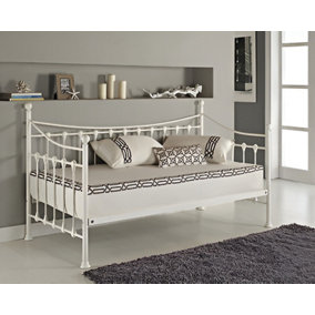 Daybed 3ft Single Glossy White Metal Framed Versailles Guest Sofa Bed With 1 Bonnell Spring high-density foam Mattress