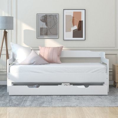 Daybed Trundle and Drawer Single Guest Bed Sofa Bed Pull out Trundle and Storage Drawer for