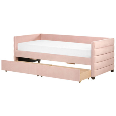 Daybed with Storage Velvet MARRAY 90 x 200 cm (EU Single) Pastel Pink