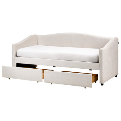 Daybed with Storage VITTEL Fabric Light Beige 90 x 200 cm (EU Single)