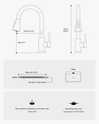 Dayone Brushed Gold SUS304 Stainless Steel Kitchen Mixer Tap with Pull Out Sprayer High Arc 360 Swivel 3 Modes