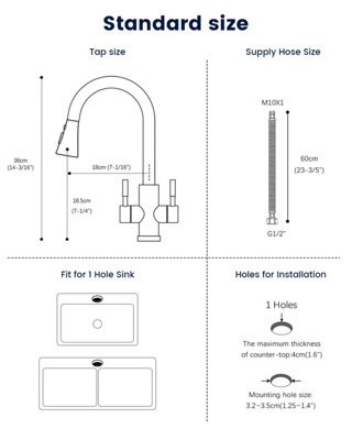 Dayone Brushed Stainless Steel Pull Out Kitchen Mixer Tap Dual Lever 360 Swivel 3 Mode Spray (G1/2)
