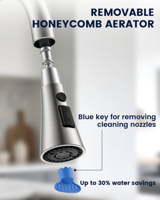 Dayone Brushed Stainless Steel Pull Out Kitchen Mixer Tap Dual Lever 360 Swivel 3 Mode Spray (G1/2)