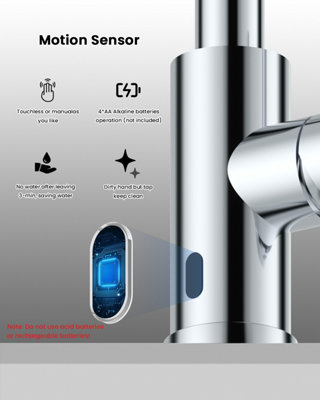 Dayone Touchless Chrome Kitchen Tap with Infrared Sensor, 360 Swivel ...