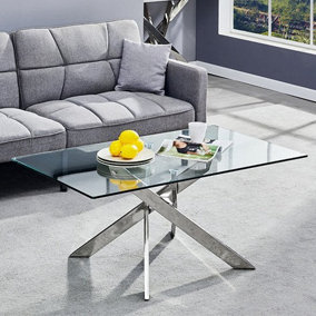 Daytona Coffee Table Clear Glass Top Coffee Table for Living Room Centre Table Tea Table for Living Room Furniture Clear Glass