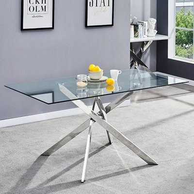Daytona Large Clear Glass Dining Table With Chrome Legs | DIY at B&Q