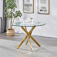 Daytona Round Clear Glass Dining Table With Brushed Gold Legs