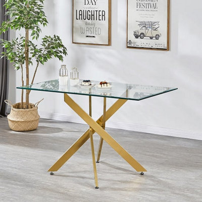 Daytona Small Clear Glass Dining Table With Brushed Gold Legs | DIY at B&Q