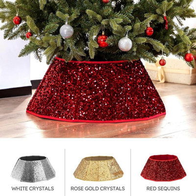 Gonna per albero di Natale con glter e ricamo 3D – Rosso